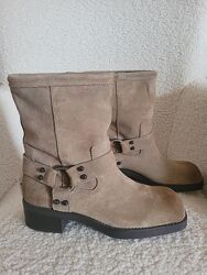 Чоботи Zara з квадратним носком, байкерські, трендові, замшеві