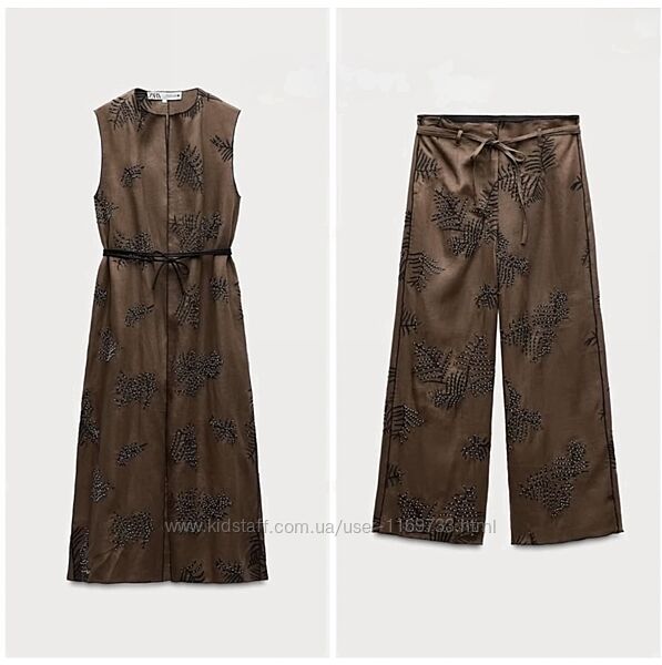 Розкішні лляні кюлоти з вишивкою та стразами від іспанського бренду Zara.