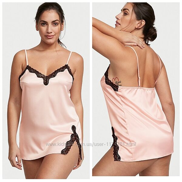 Victoria´s Secret сатиновая ночнушка Satin Lace-Trim Mini Slip Dress