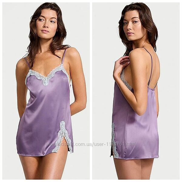 Victoria&acutes Secret сатиновая ночнушка Satin Lace-Trim Mini Slip Dress
