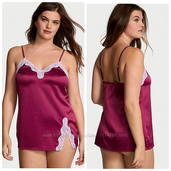 Victoria&acutes Secret сатиновая ночнушка Satin Lace-Trim Mini Slip Dress