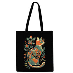 Чёрная сумка шоппер с принтом кот.