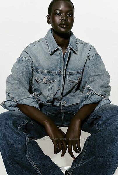 Стеганная джинсовая куртка оверсайз Zara, XS-S, оригинал