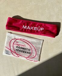 Косметична пов&acuteязка на голову на липучках рожева оксамитова makeup