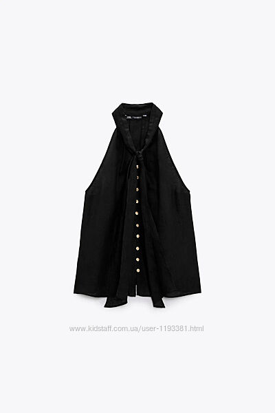 Чорний лляний топ із зав&acuteязкою zara черный льняной топ с завязкой