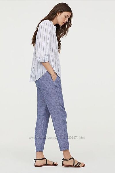 Льняные брюки на резинке H&M , Bypias 