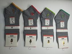 Носки мужские короткие с шелковой вышивкой серые турция премиум качество mo