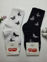 Шкарпетки жіночі високі з резинкою в рубчик метелики crazy socks україна