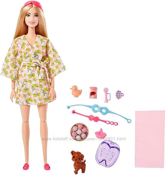 Лялька Barbie відпочинок у спа салоні в лимонному халаті, Барбі