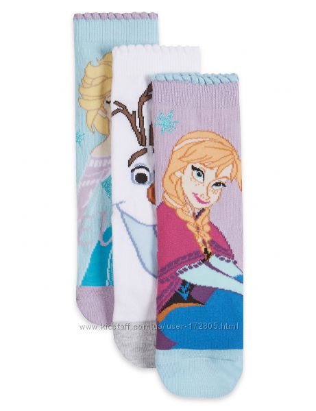 Цена за 3 пары. Красивые носки Disney Frozen от Marks and Spencer.