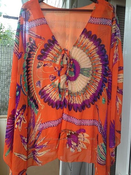 Роскошная яркая туника блуза nora z франция в стиле Hermes Скидка