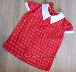  р.140 детская летняя блузка в горошек красная с белым воротником