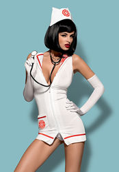 Emergency dress Белый костюм медсестры с трусиками, перчатками, чепчиком и 