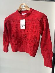 Шеніловий трикотажний светр із квітами zara 10-12 років