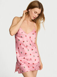 Victoria Secret Satin Open-Back Slip Dress Petal Pink Floral Пеньюар Ночная