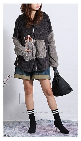 Худи кофта-мeховушка с принтом Кот в кармане.