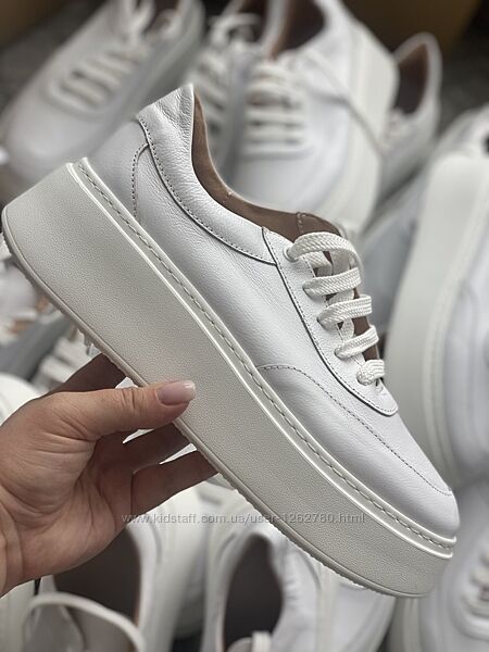 белые кеды на платформе женские кожаные 40-26 см, прошитые кроссовки