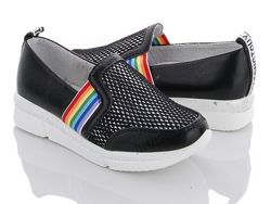 Туфли для девочки чёрные с радугой