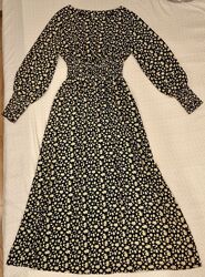 Платье макси, длинное. Хлопок, вискоза, черное в цветочек. Новое