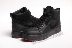 Мужские зимние ботинки Nike Air кожаные черные