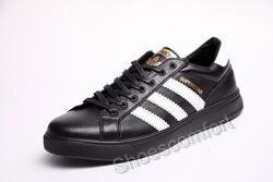 Кроссовки мужские Adidas Superstar black / white кожаные черные