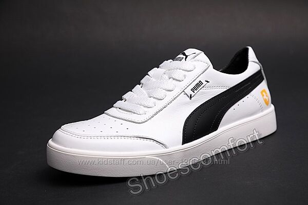 Мужские кожаные кроссовки Puma White / Black белые с черным