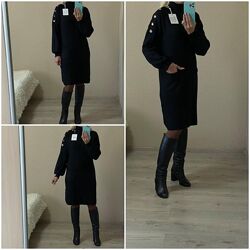 Элегантное, заметное, теплое, плотное и толстое платье в рубчик, оверсайз