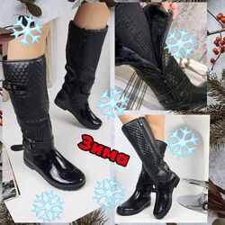 Зимові теплі , непромокаемі чоботи , низ гума , верх еко шкіра