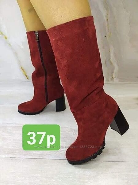 Замшеві  зимові чоботи на удобному каблуку