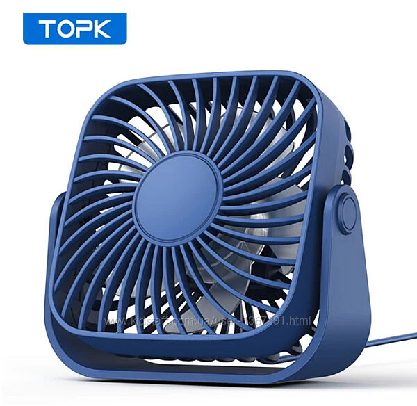 Вентилятор портативний TOPK, потужний, надійний, тиха робота, 3 швидкості