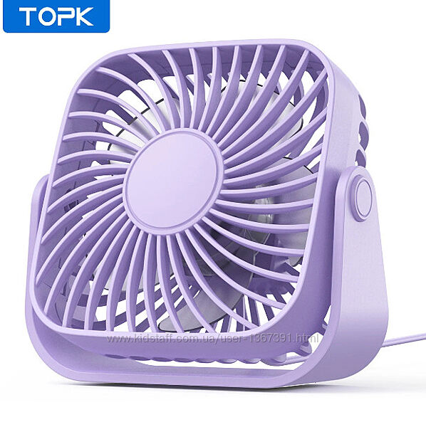 Вентилятор портативний USB TOPK, потужний, тиха робота, 3 режими, поворот
