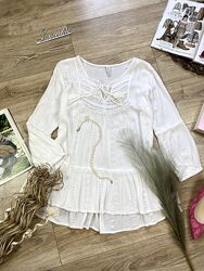 Amisu прекрасная нежная белая рубашка блуза с вышивкой и элементами прошвы