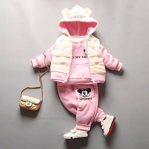 Гламурный деми костюм тройка на махре с Микки Mickey Mouse Disney.