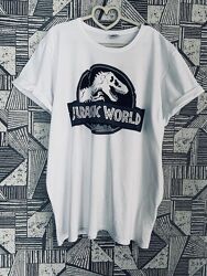 Белая футболка овер оригинал Мир Юрского периода Jurassic World.