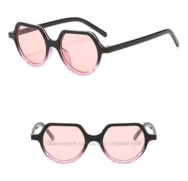 Детские круглые черно-розовые очки с круглой линзой со скошенным верхом