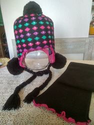 Зимняя шапка на флисе и шарф AMBRA для девочки 9-10лет