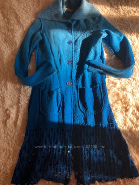 Яркое пальто  кардиган из валяной шерсти, Sweater House, Испания, р-р 2. 