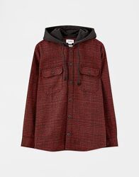 Фланелева сорочка тепла з капюшоном pull&bear размер s