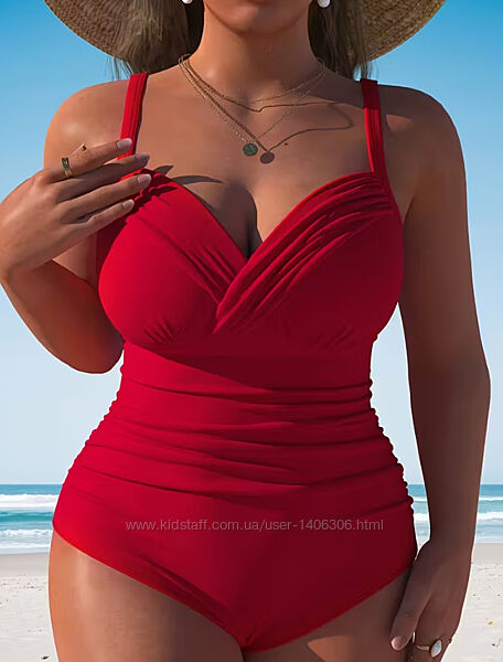 Цельный, слитный Женский Красный Купальник с утяжкой 5566мо