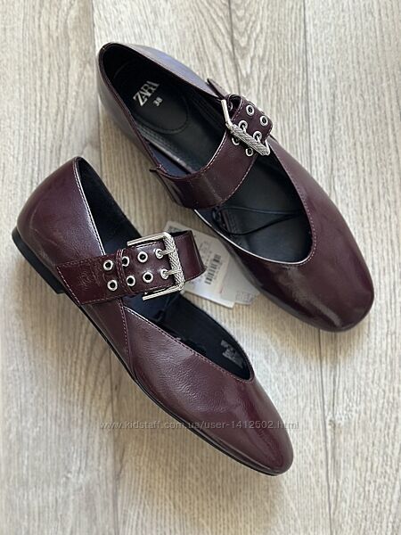 Бордові балетки zara, туфлі zara, балетки мері джейн