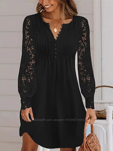 Сукня вечірня, чорна, бавовна, рукави з макраме, 2XL