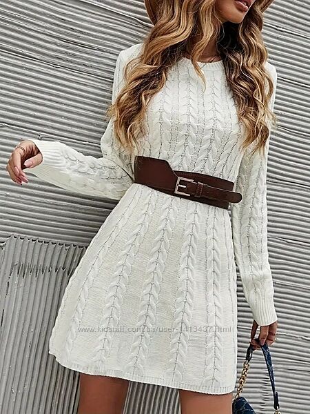 Розкішна сукня біла, міні, зима, довгий светр, L