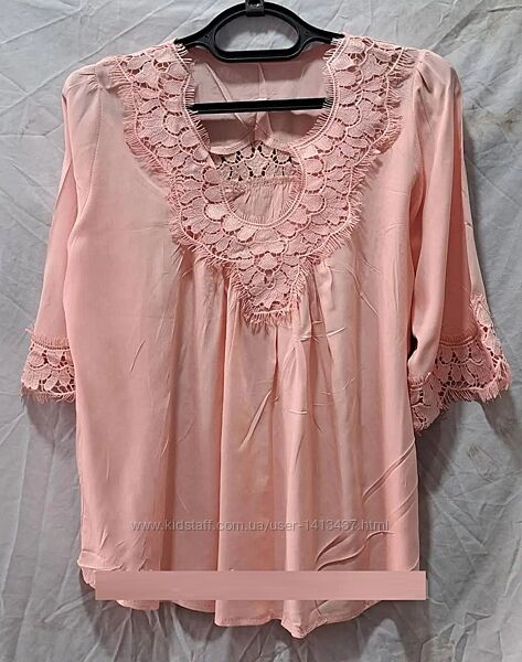 Блузка жіноча, стильна з мереживом, штапель, 44-48