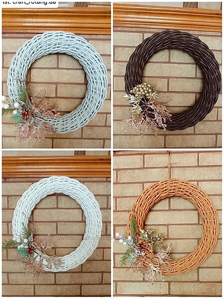 Вінок різдвяний з ротангу, різдвяні вінки, новорічний вінок, декор для дому