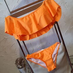 Трендовый оранжевый купальник c открытыми плечами S, M