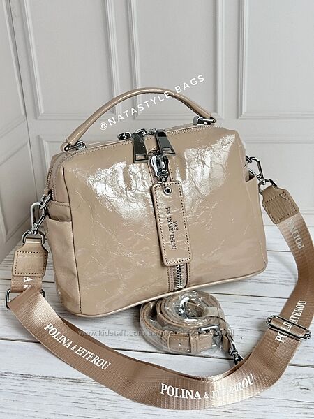 Жіноча шкіряна лакована сумка. Клатч шкіряний. Кросбоді. Polina&Eiterou.