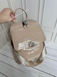 Жіночий шкіряний лаковий рюкзак. Жіноча шкіряна сумка. Polina&Eiterou.