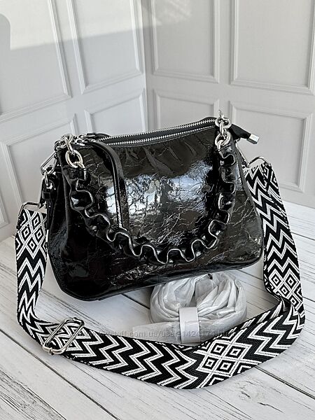 Жіноча шкіряна лакована сумка. Клатч шкіряний. Кросбоді. Polina&Eiterou.