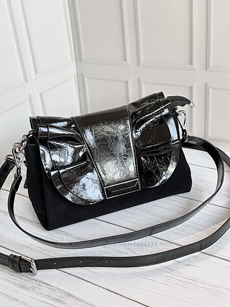 Жіноча шкіряна замшева сумка. Клатч шкіряний. Кросбоді. Polina&Eiterou.