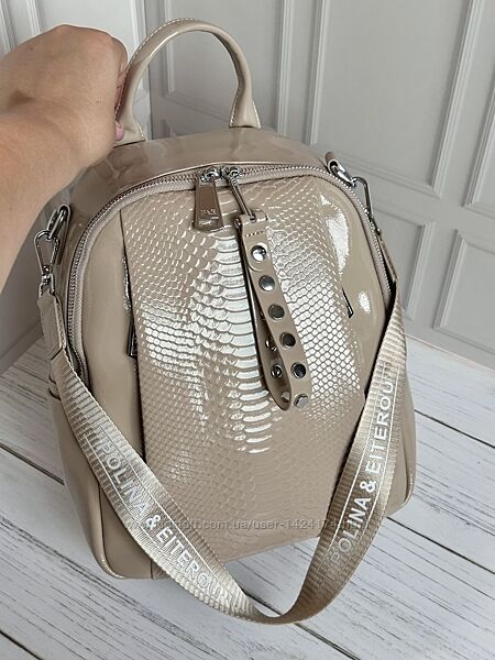 Жіночий шкіряний лаковий рюкзак. Жіноча шкіряна сумка. Polina&Eiterou.